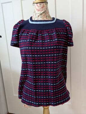 Vintage navy knit top with contrast stitch pattern